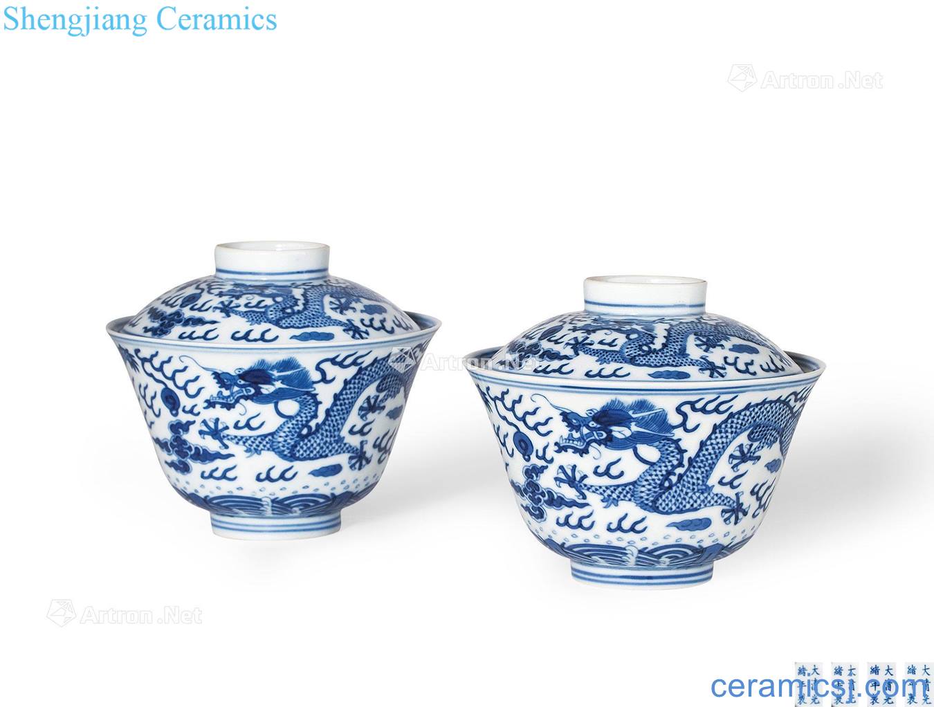 Qing guangxu Blue and white dragon cover cup (a)