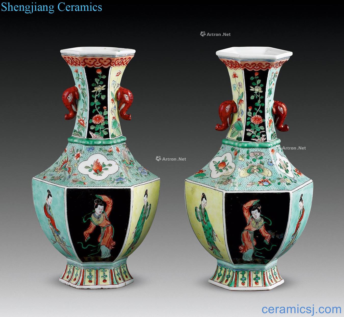 qing Colorful traditional Chinese characters bottle (a)
