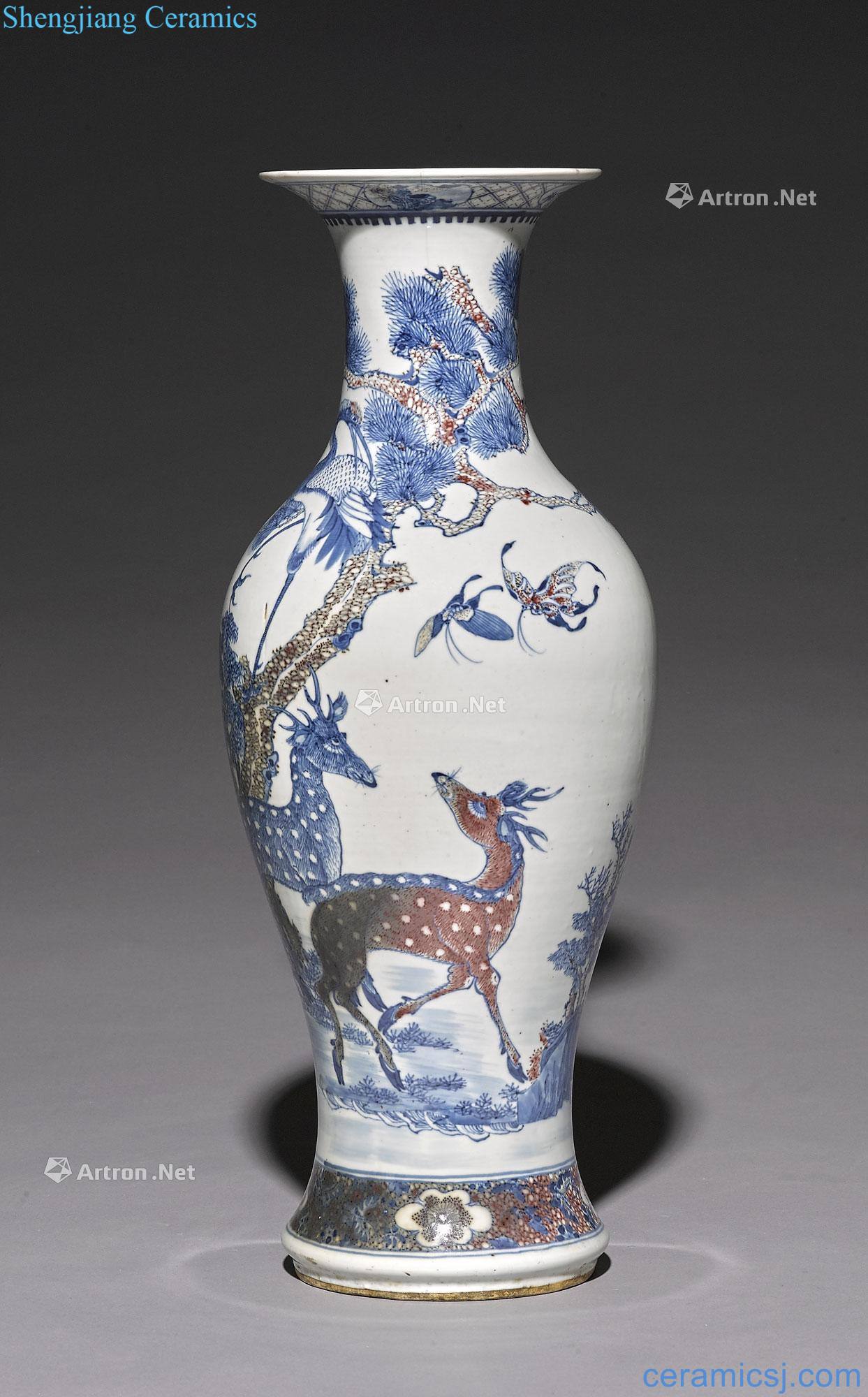 A LARGE UNDERGLAZE BLUE AND RED cooper DECORATED VASE