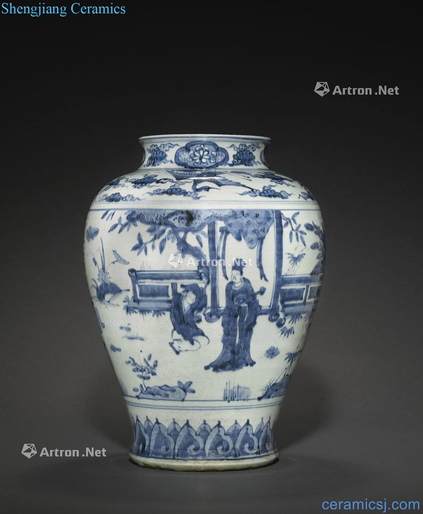 A BLUE AND WHITE PORCELAIN STORAGE JAR, GUAN