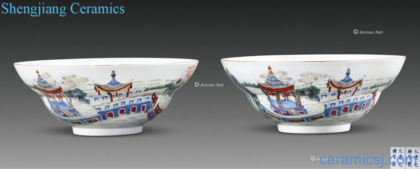 Qing guangxu pastel scenery figure or bowl (a)