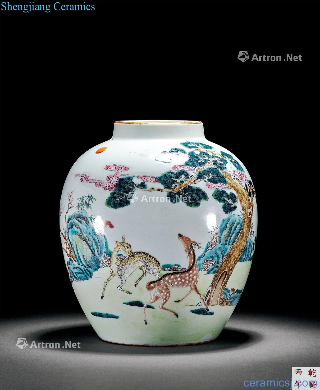 Qing qianlong pastel crane 廘 with spring cans
