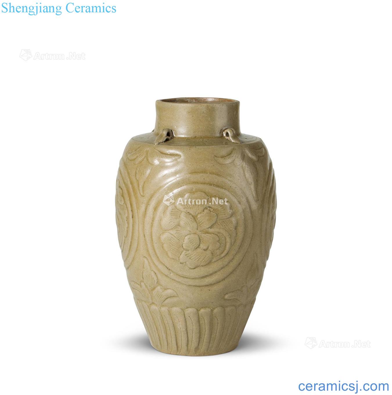 Ming yue ware stuck between green glaze hand-cut canister