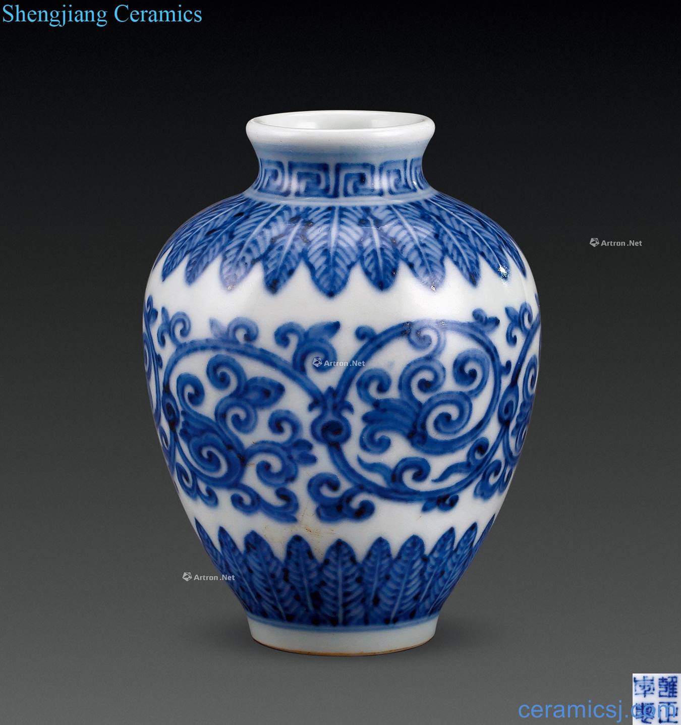 Qing yongzheng Blue and white flower pot around branches