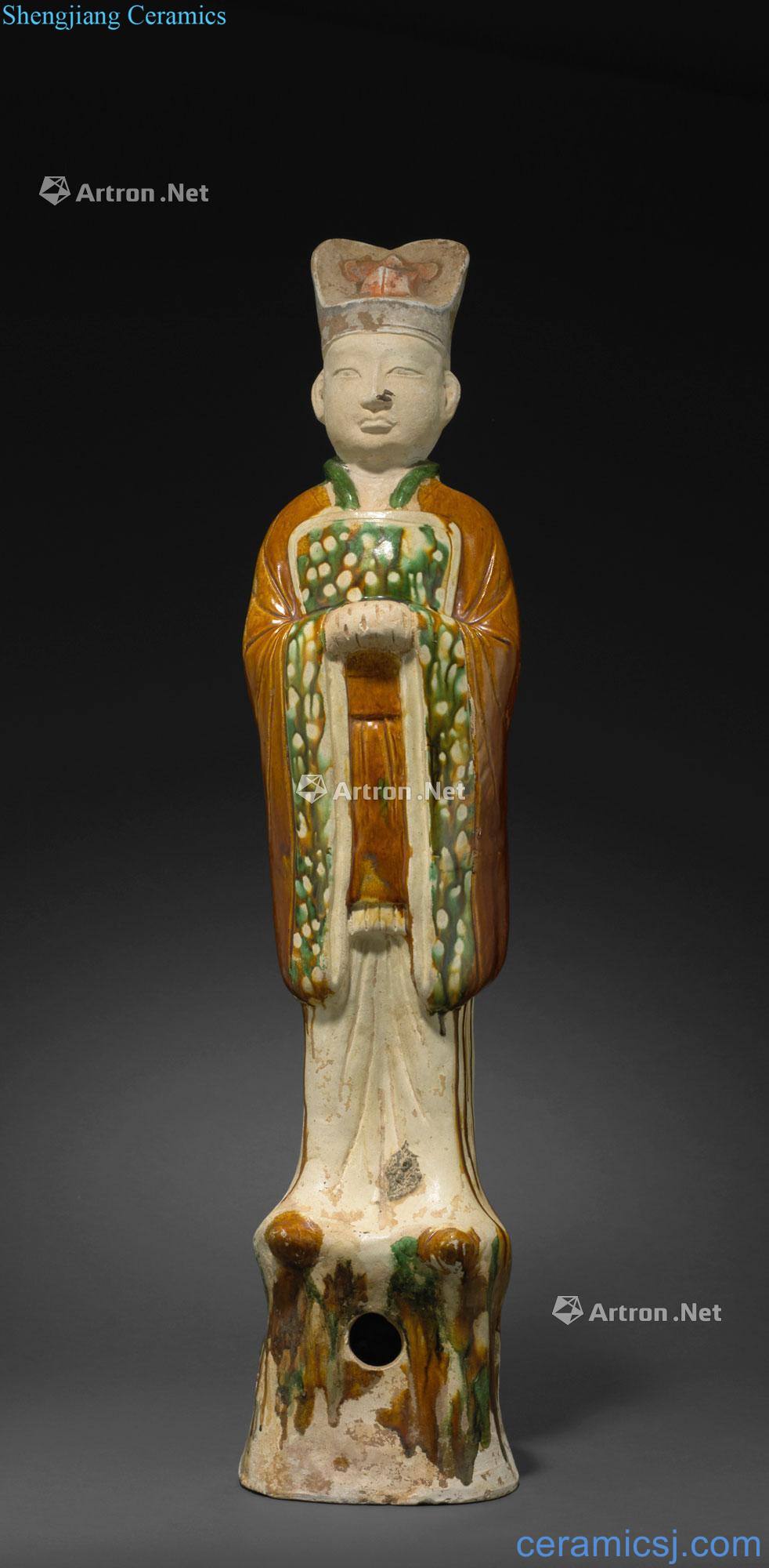 The tang dynasty Three painted pottery people stand like