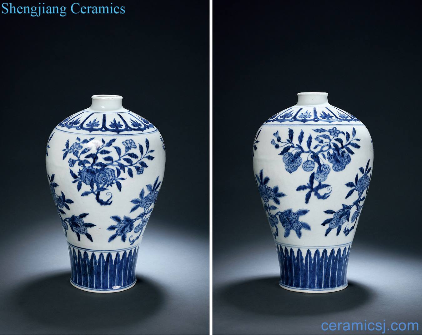 The early qing dynasty blue and white flowers fold branch flowers and plum bottle