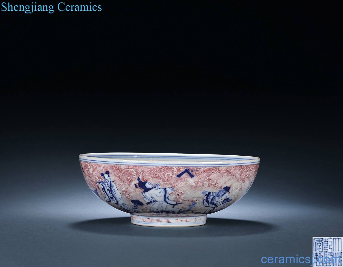 Qing qianlong Blue and white youligong ensemble green-splashed bowls