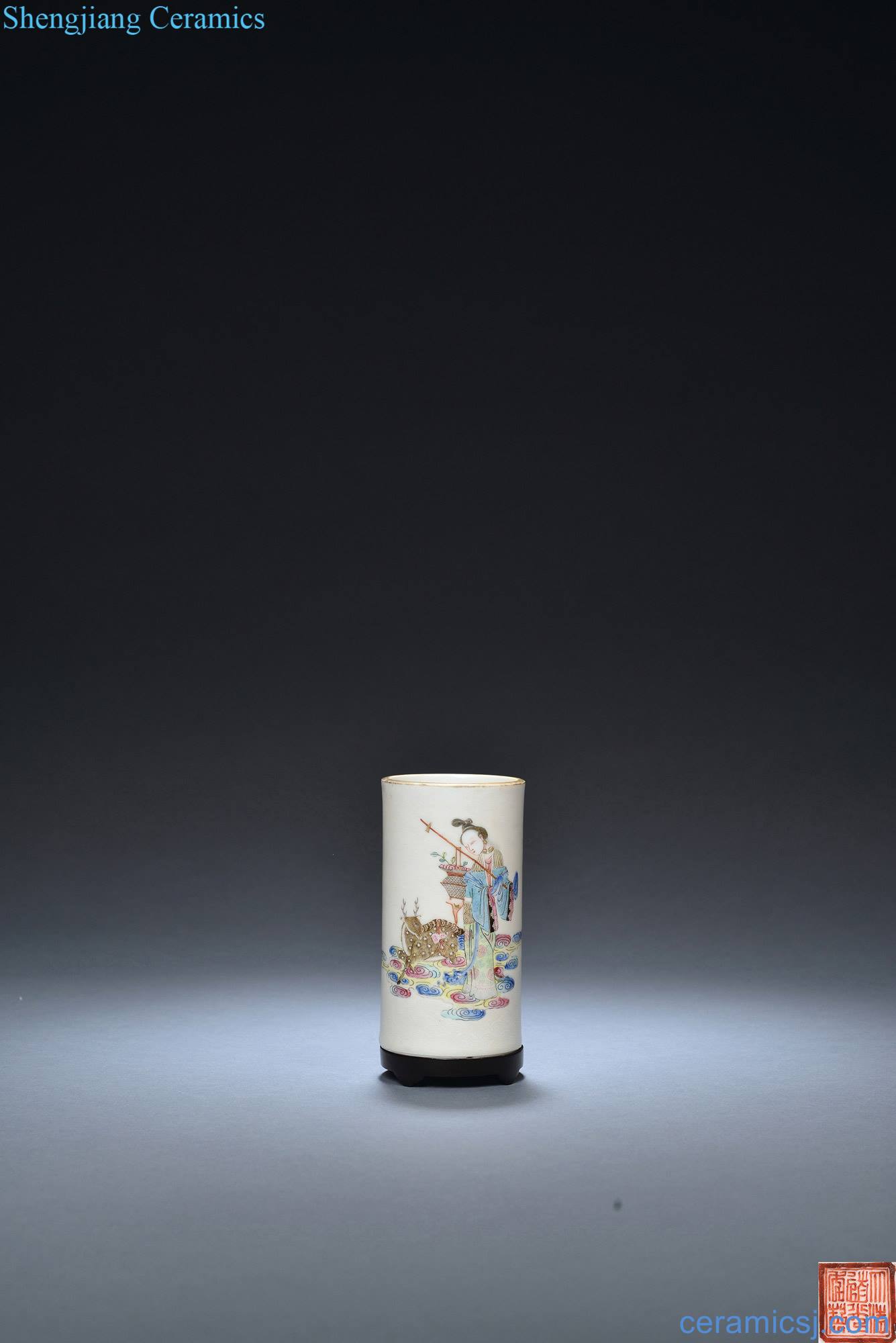 Qing daoguang white-floored rolling way pastel mago life of brush pot