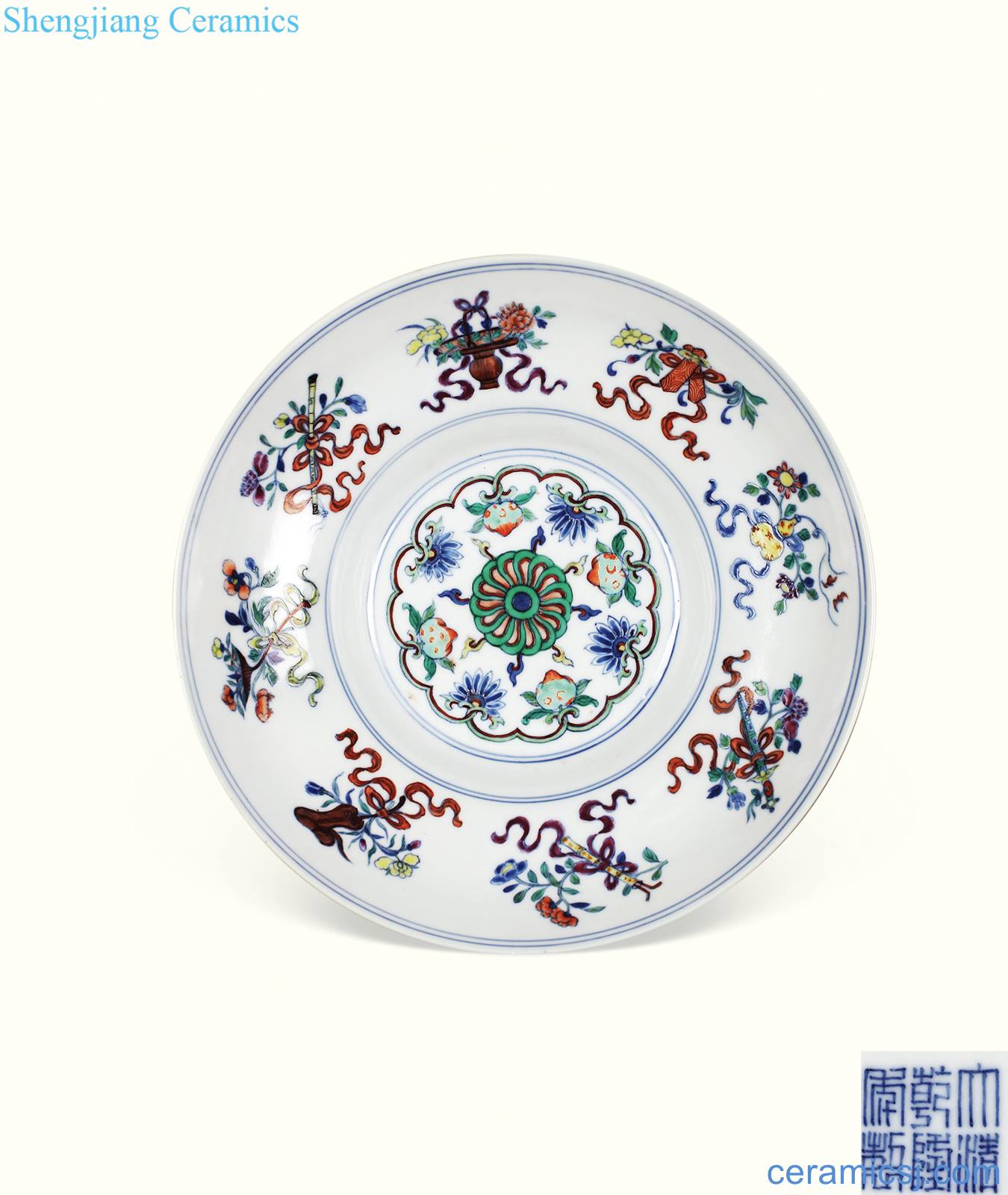Qing qianlong dou eight auspicious color tray