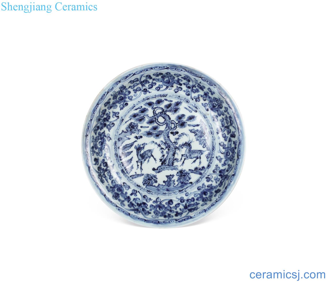 Ming dynasty Blue and white deer flower tray