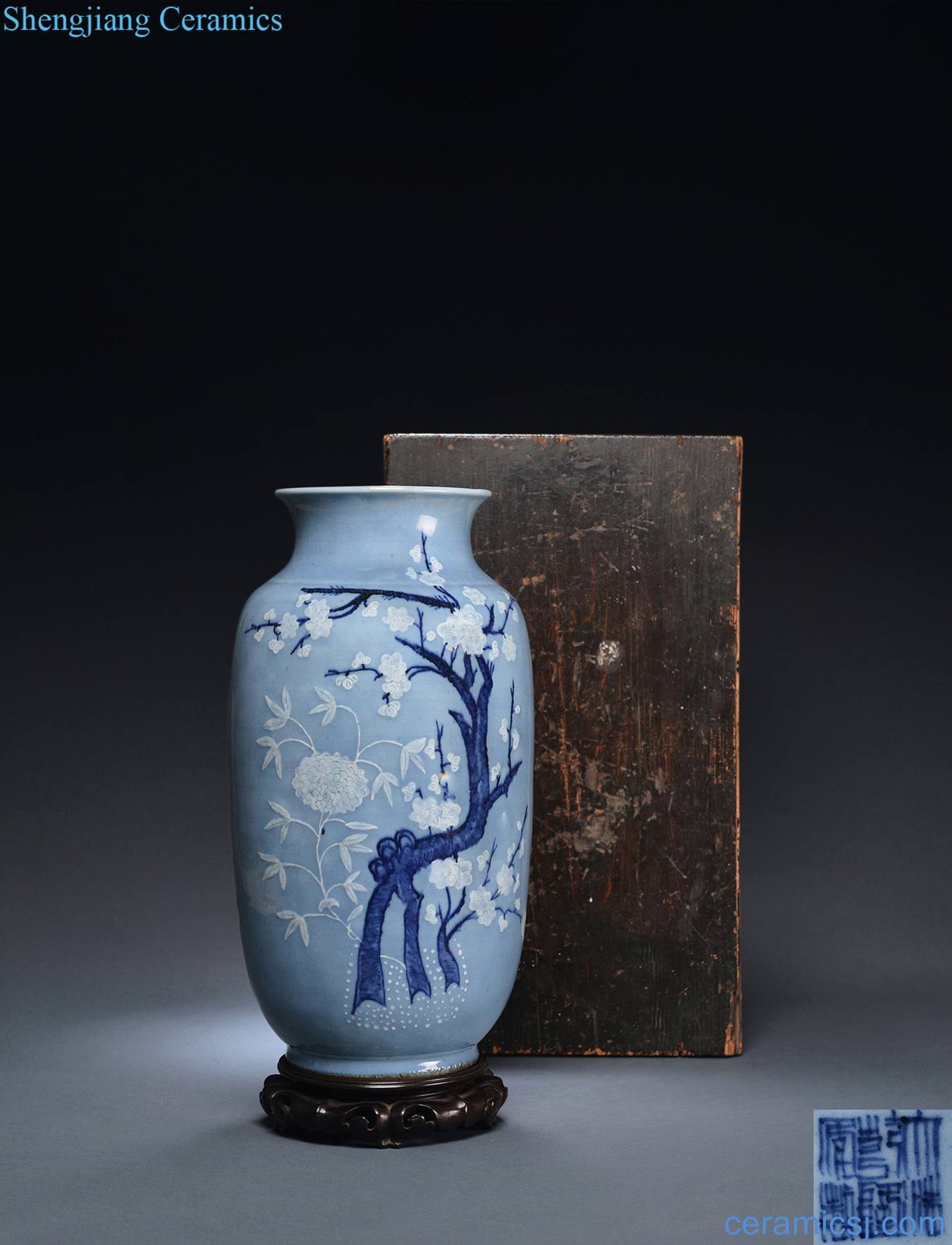 Qing qianlong blue to white space "the plum and the bamboo double clear" lantern
