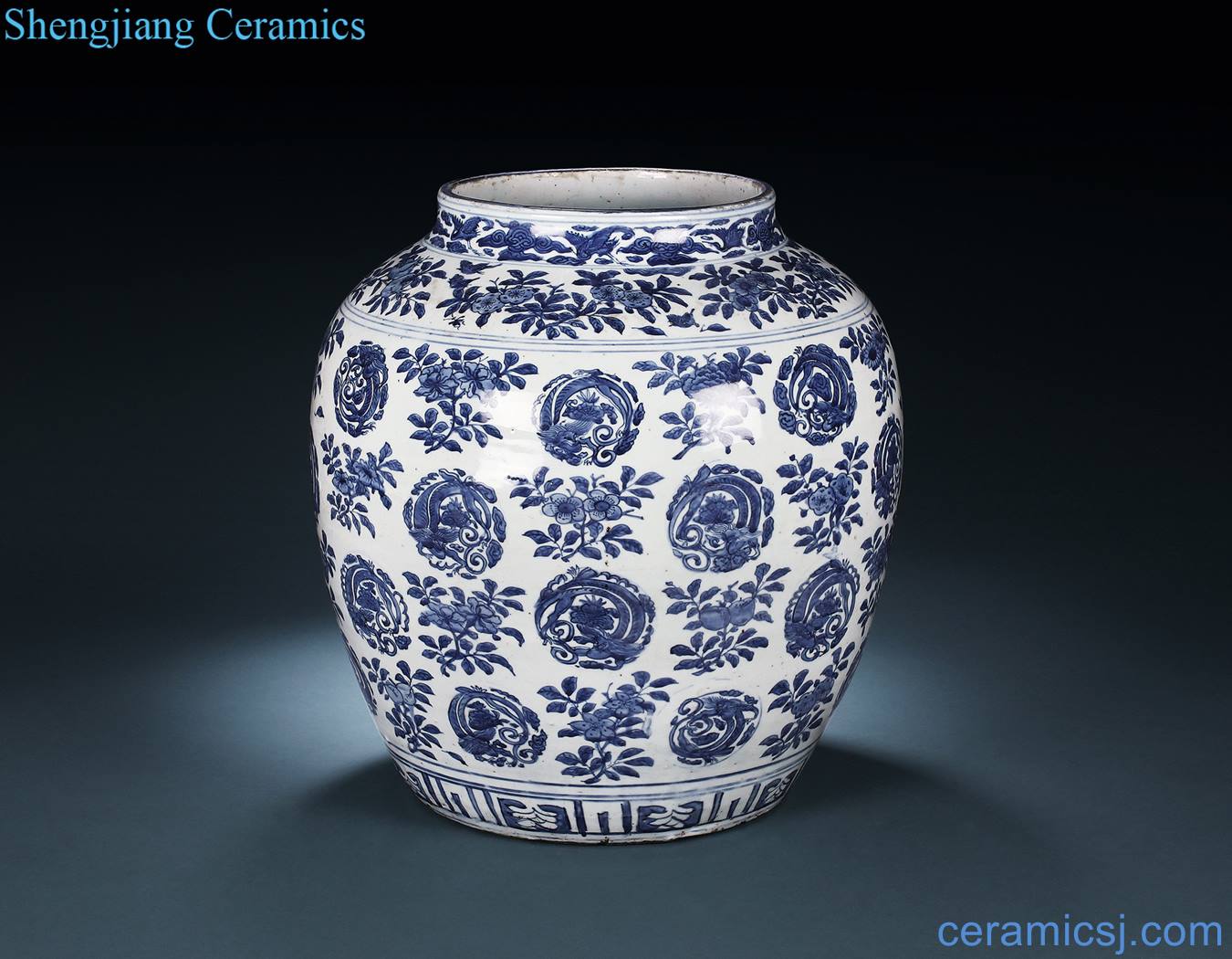 Ming wanli Blue and white dragons fold branch flowers large pot