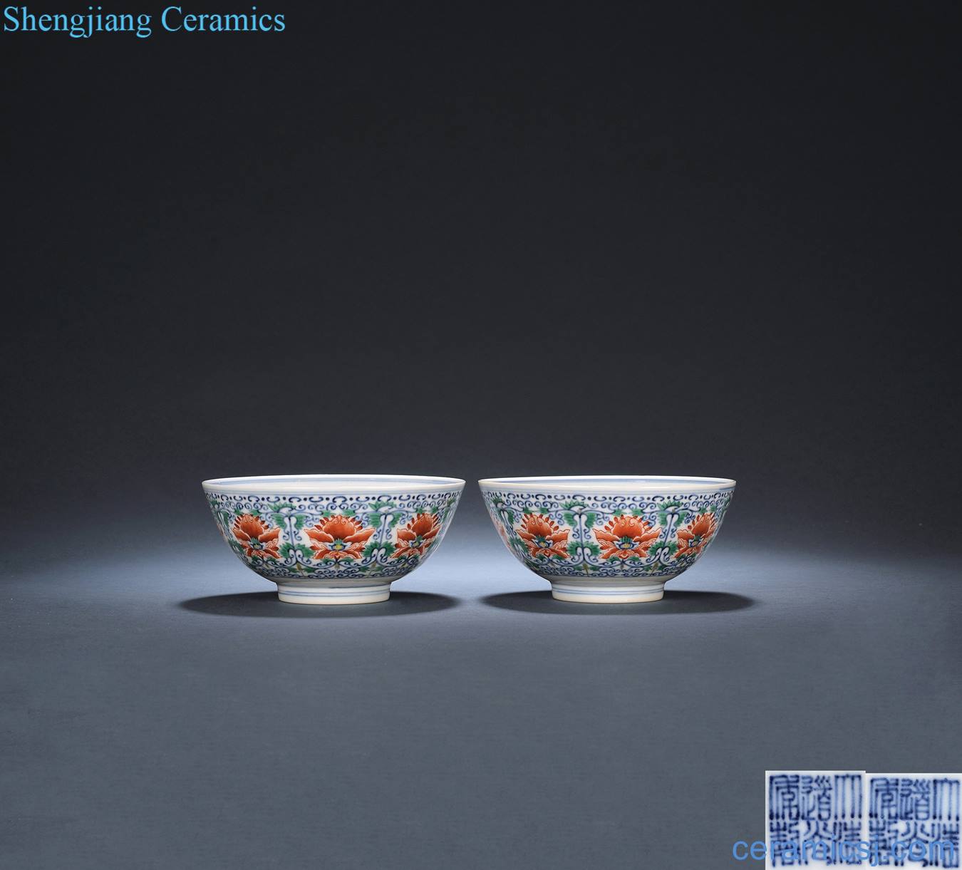 Qing daoguang Blue and white color bucket alum red flower bowl (a)