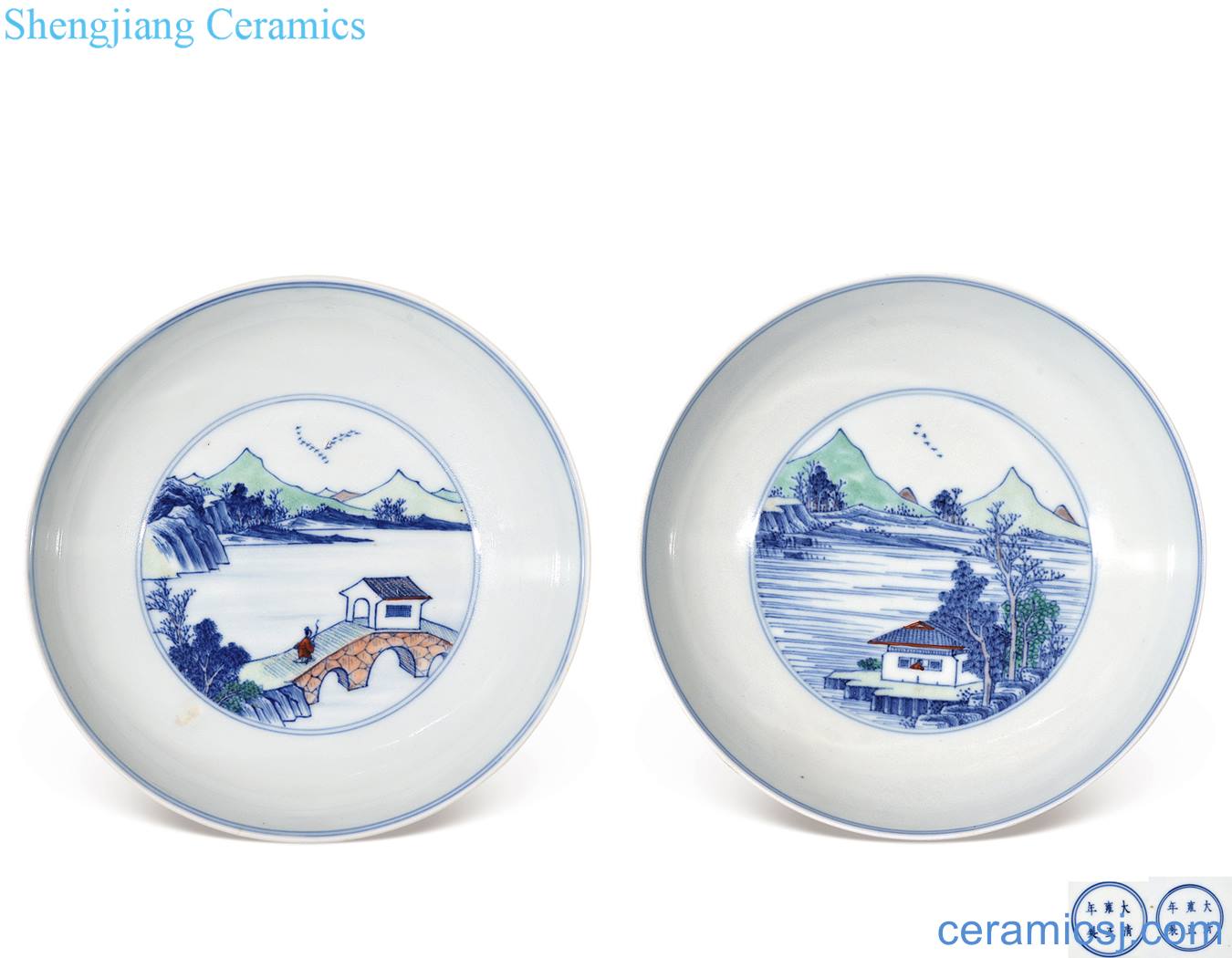 Qing yongzheng bucket color landscape character tray (a)