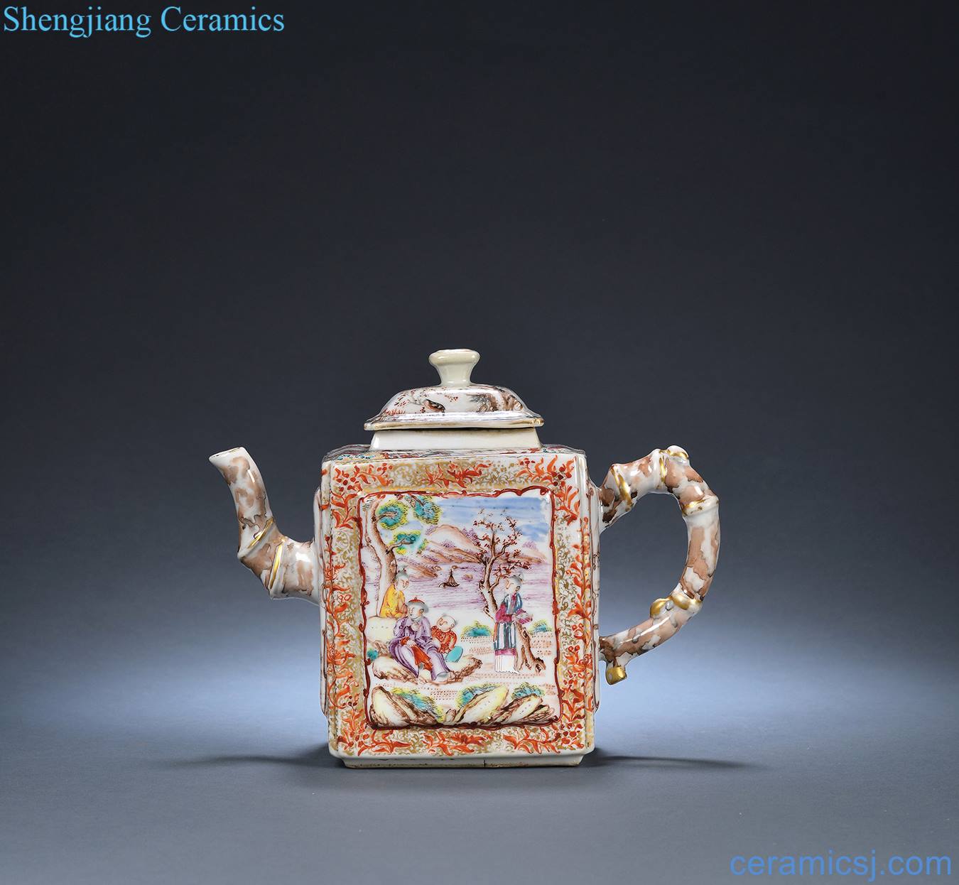 Mid qing pastel medallion floral characters teapot