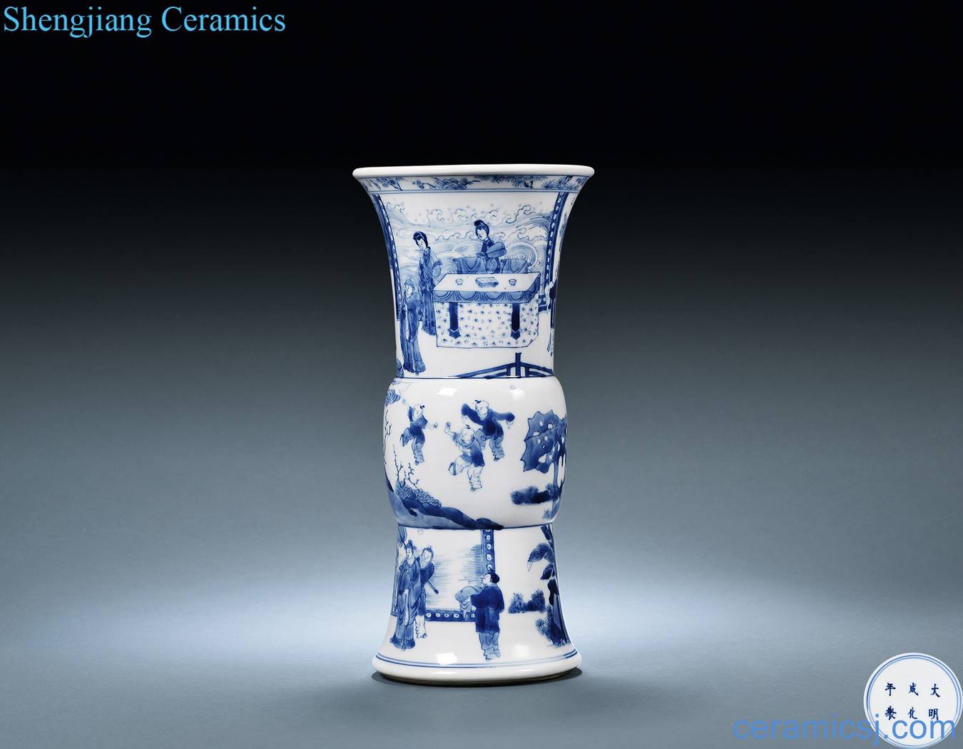 The qing emperor kangxi flower vase with blue and white "person of the west chamber" story