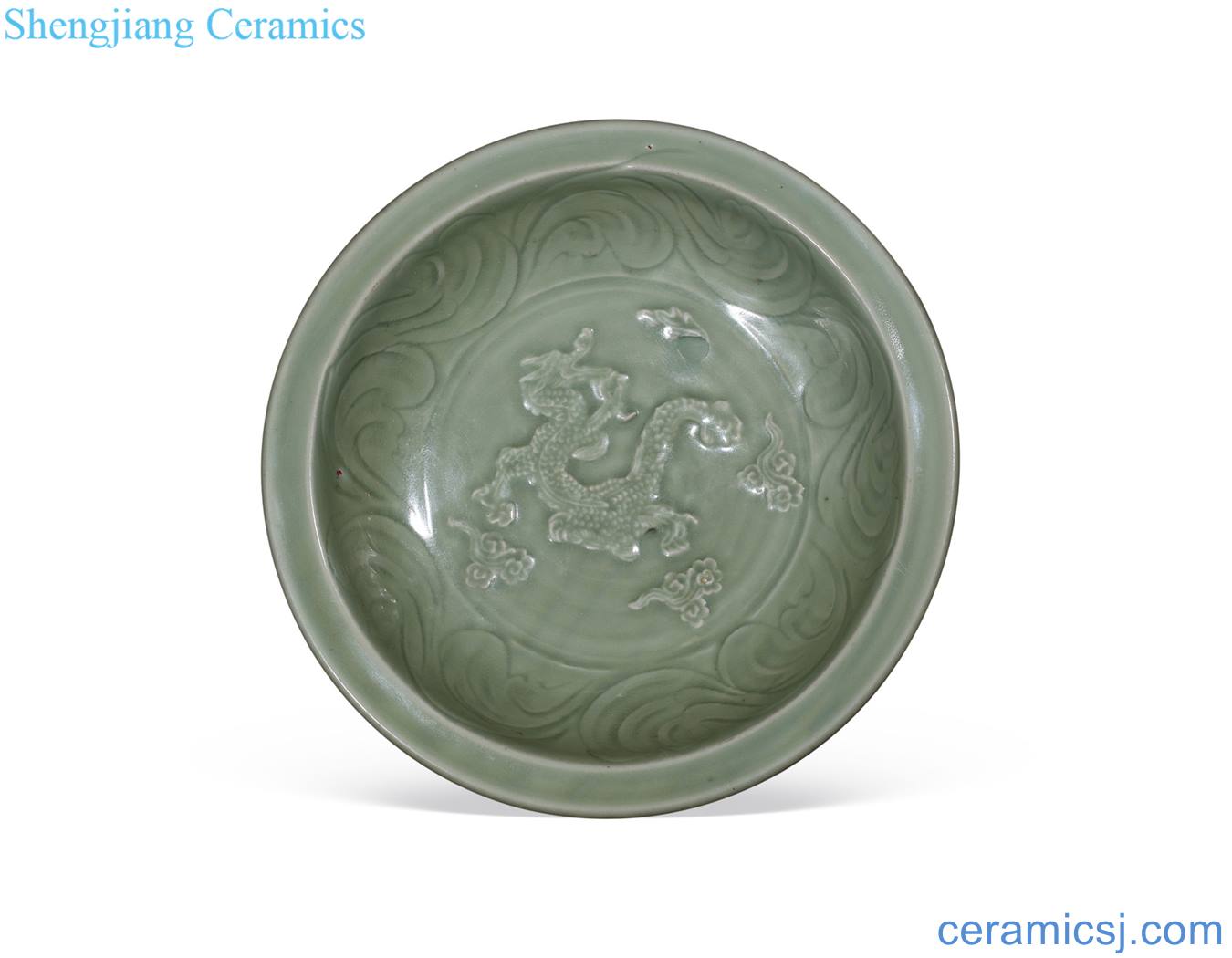 yuan Longquan celadon stamps dragon pattern plate