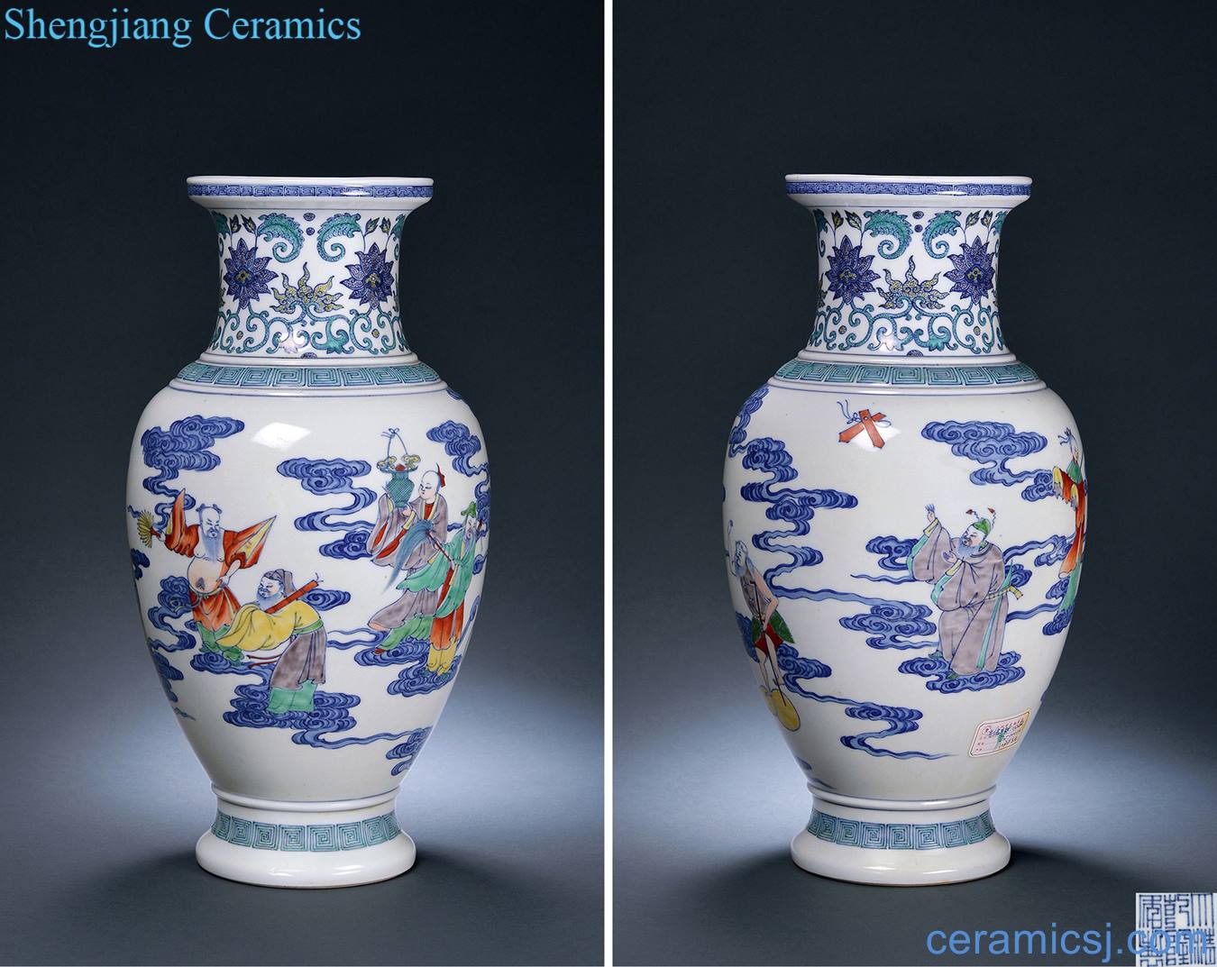 Qing guangxu Dou colorful eight immortals figure bottles