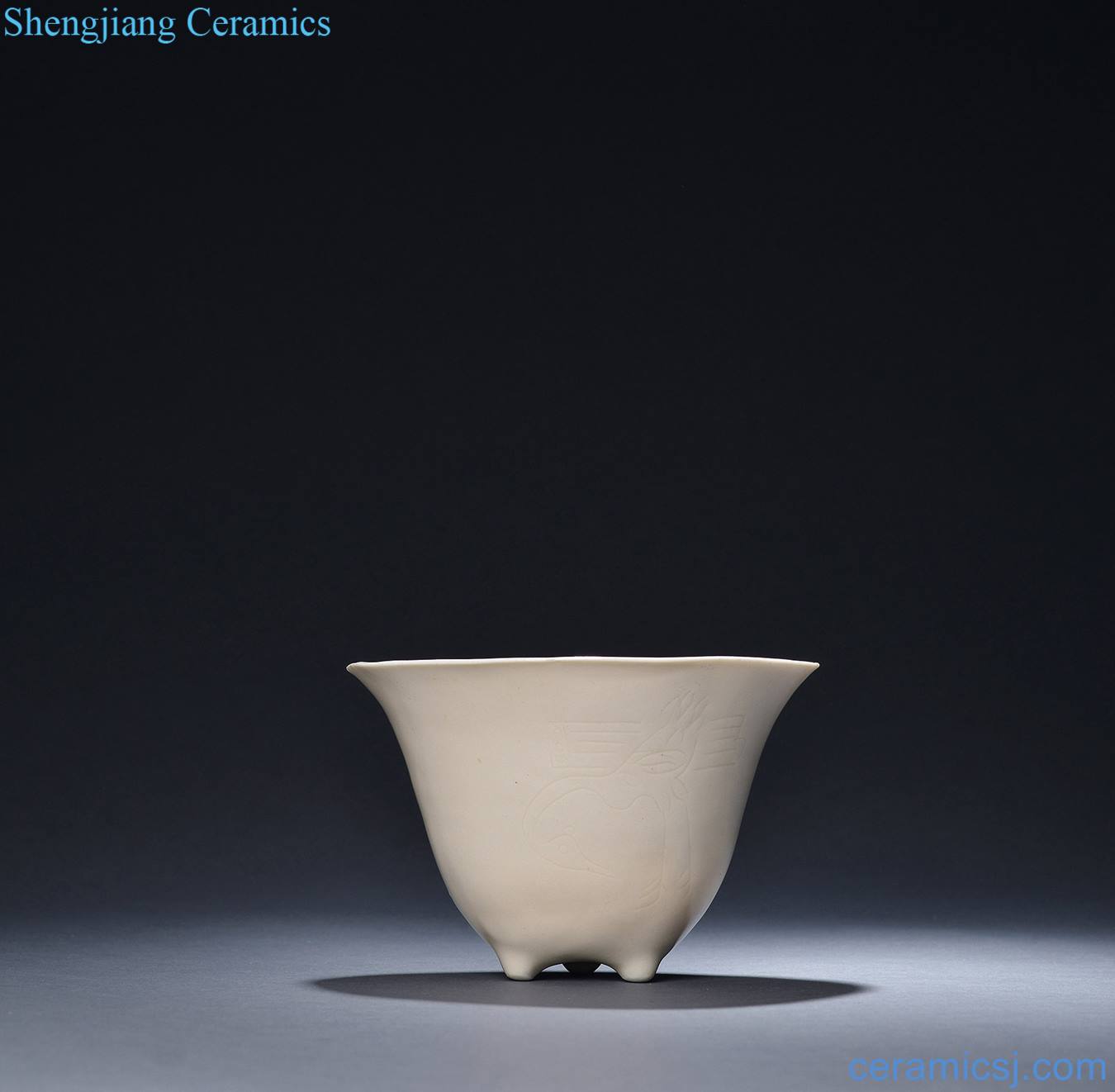 Ming dehua kiln ivory white glaze jean crane poetry cup