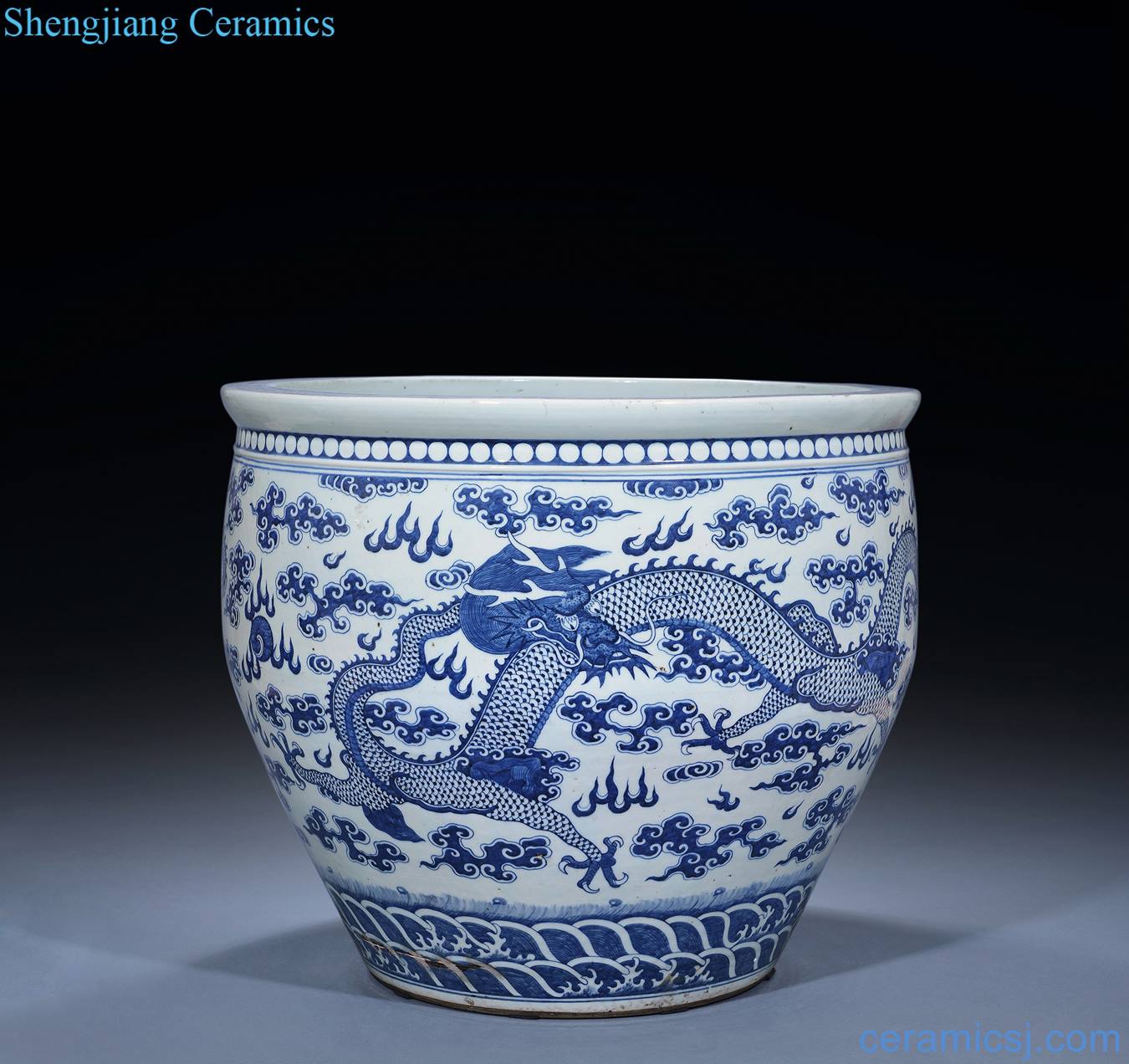 Qing daoguang Blue and white dragon vats