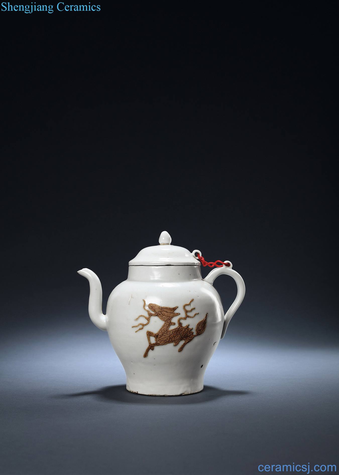 Ming dynasty White glazed dew tire kirin teapot