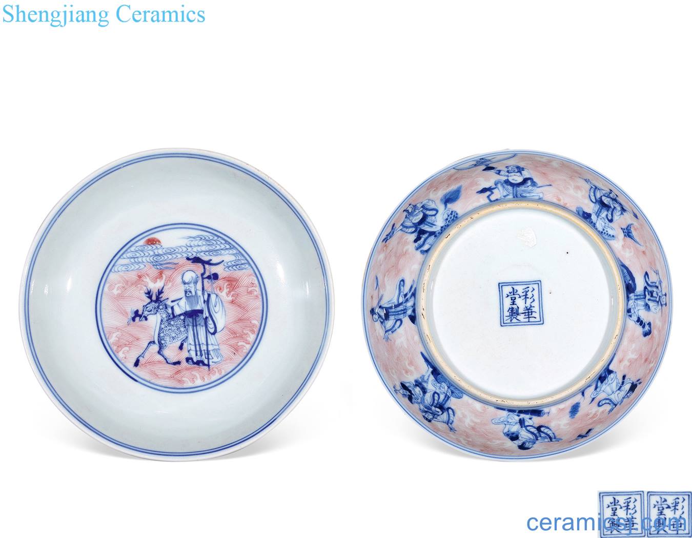 Qing qianlong Blue and white youligong ensemble character tray (a)