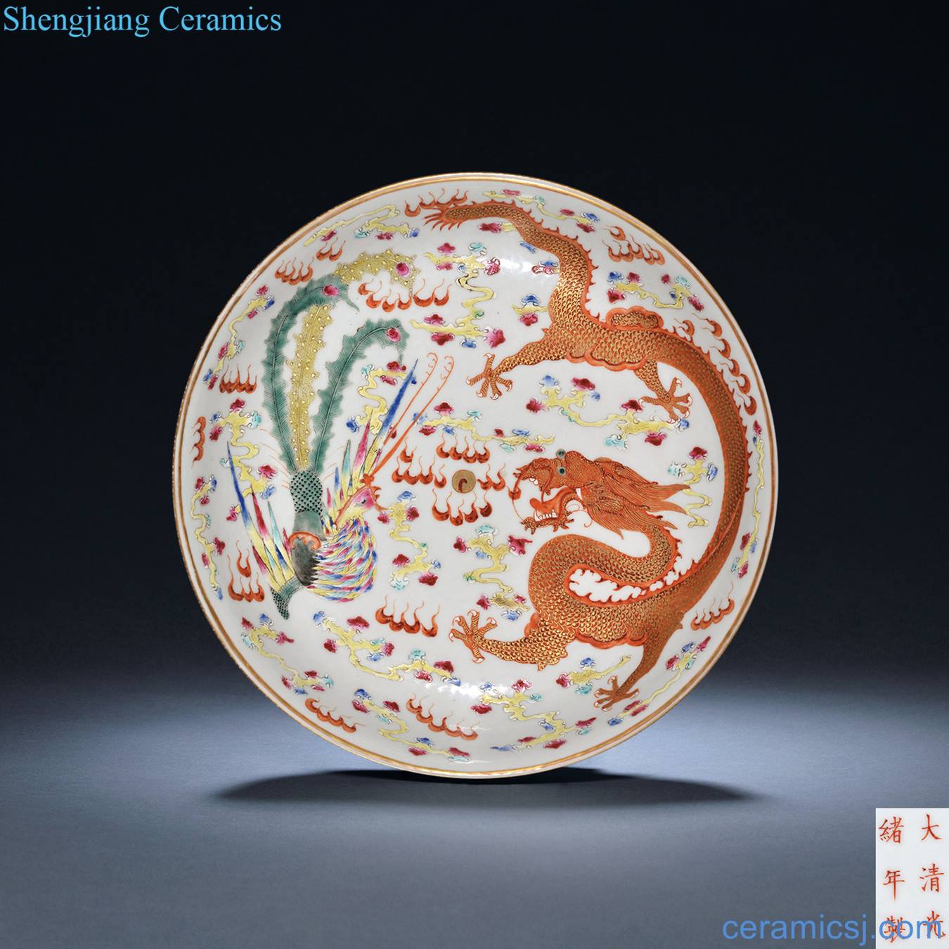 Qing guangxu enamel paint longfeng tray