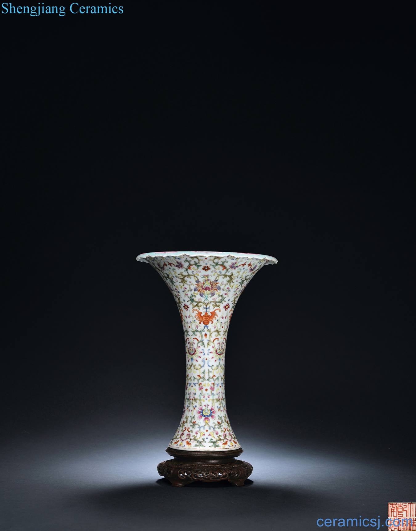 Qing qianlong pastel therefore grain flower vase with flowers