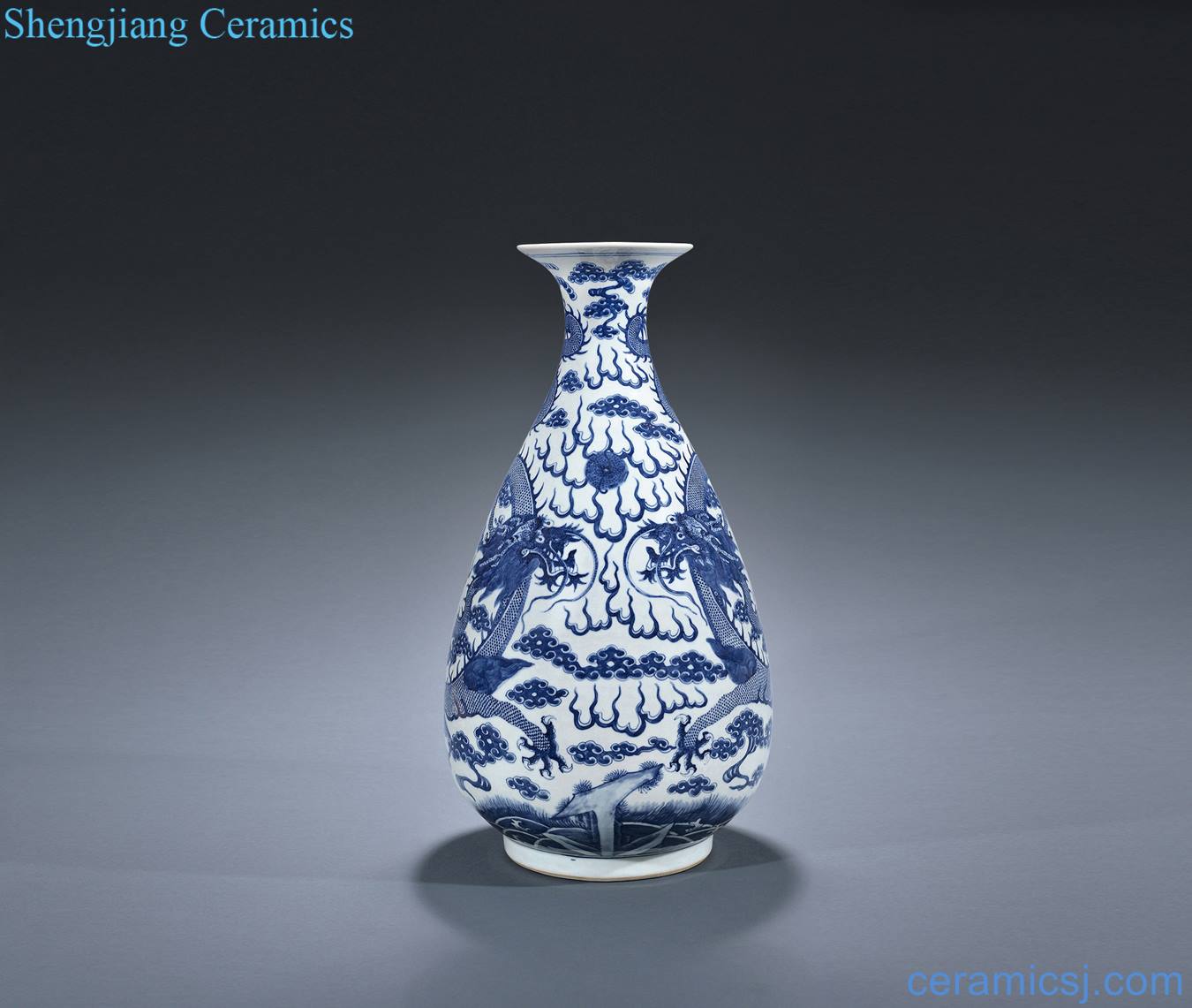 Late qing dynasty blue and white "cloud dragon bead" grain okho spring bottle