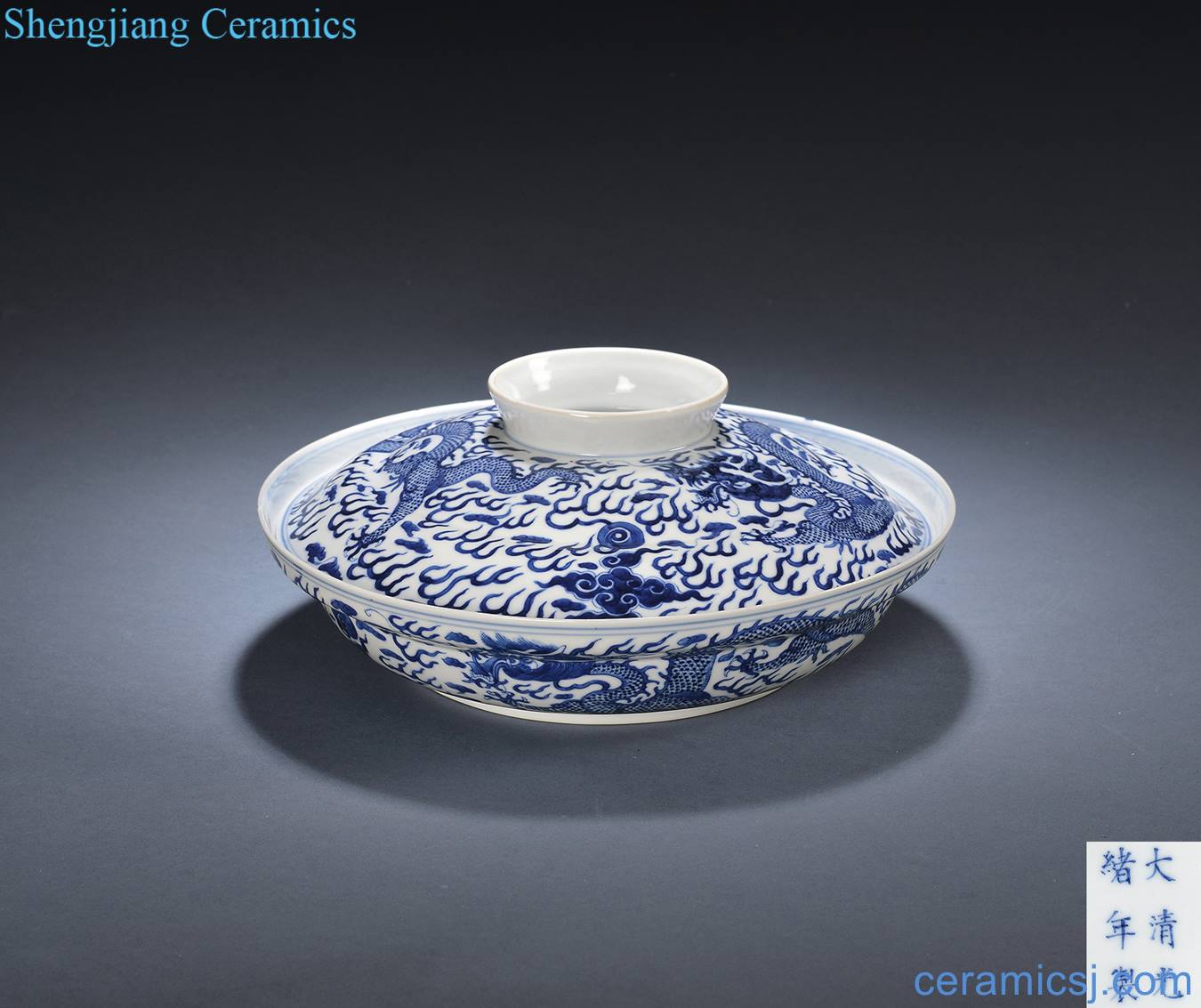 Qing guangxu Blue and white big tureen YunLongWen count