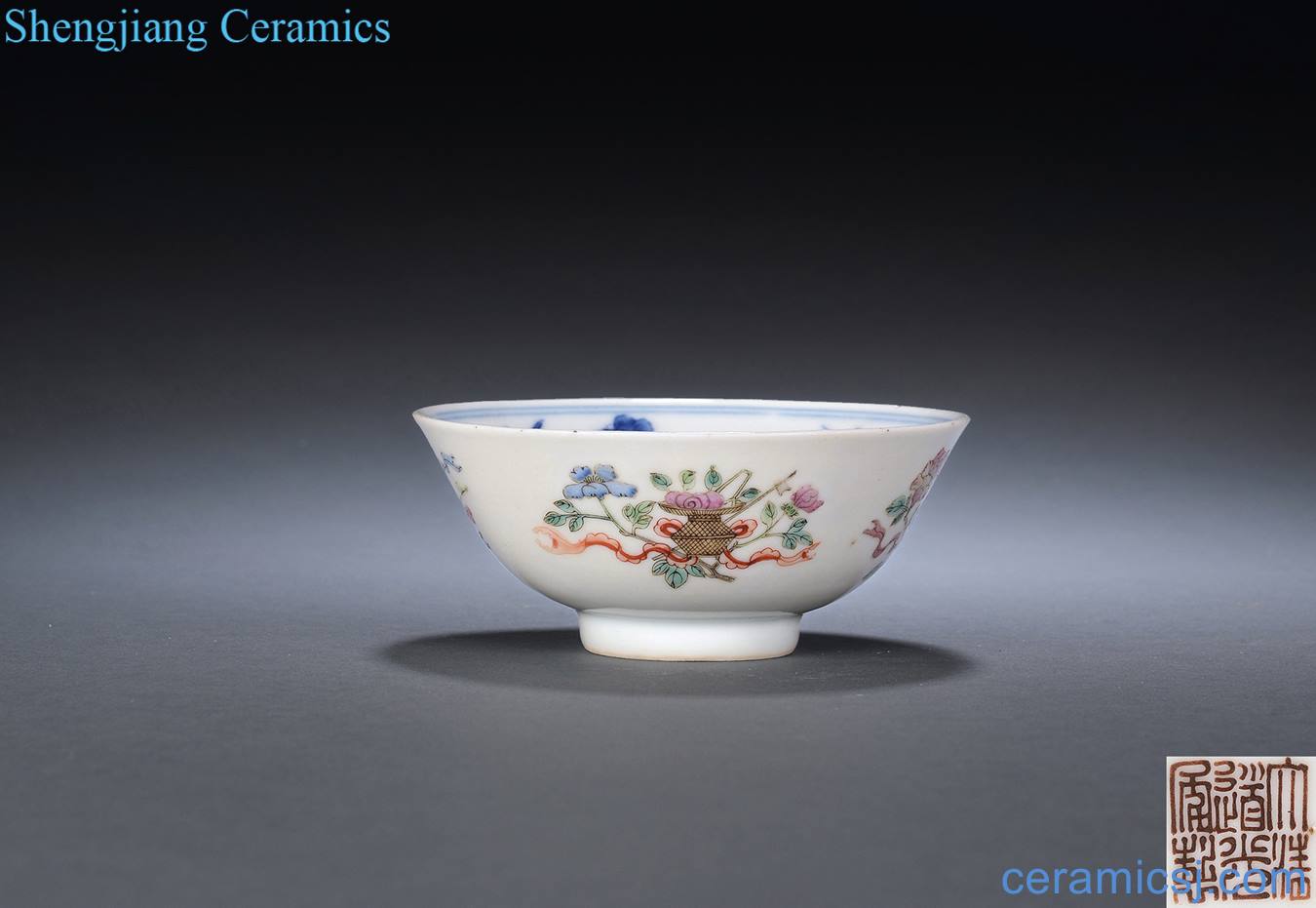 Clear light pastel blue and dark the eight immortals small bowl