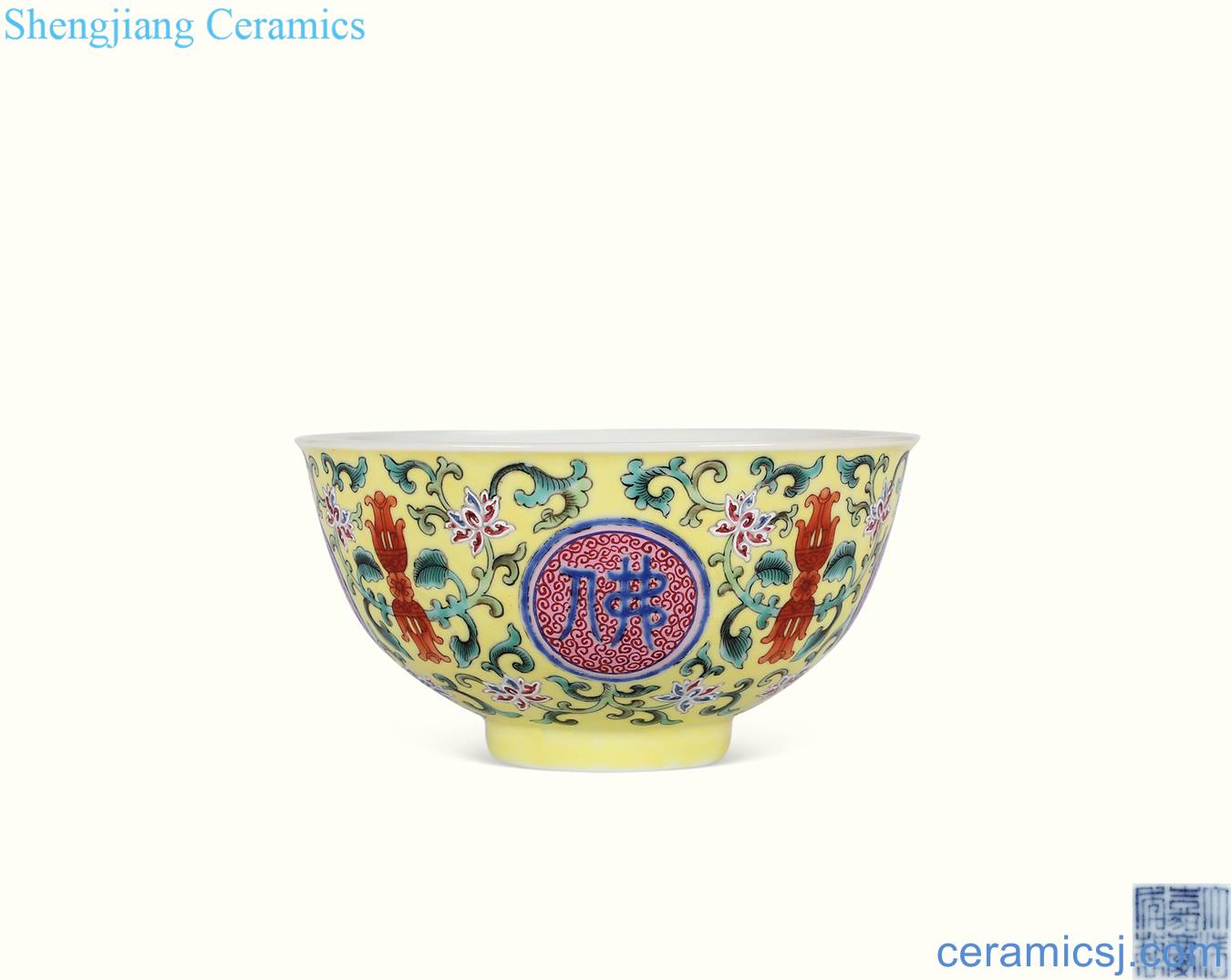 Qing jiaqing Pastel Buddha Ming daily bowl of yellow