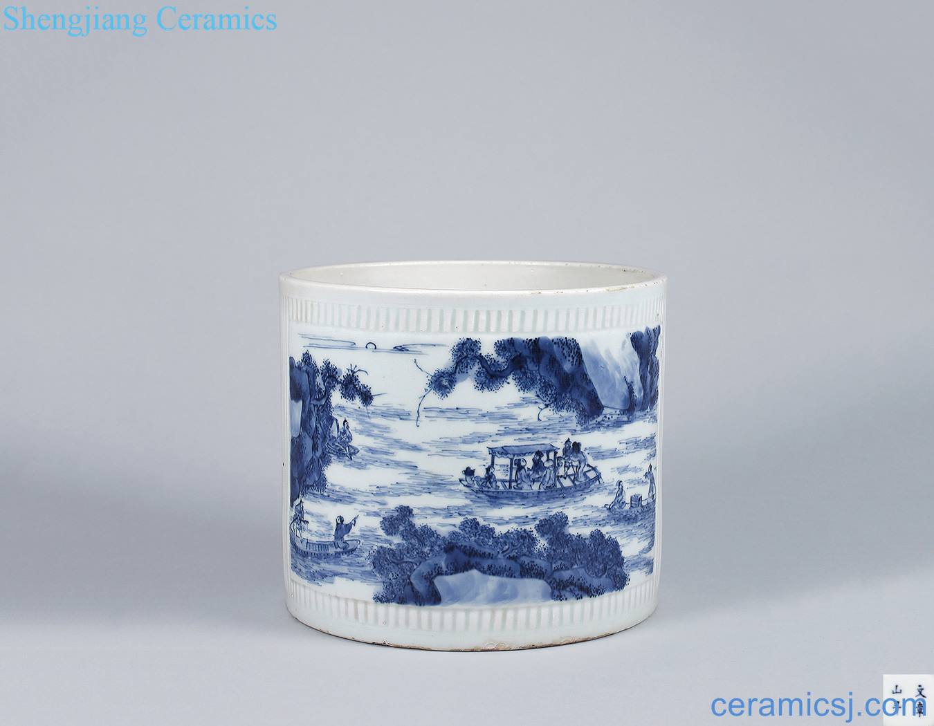 Blue and white lines of the reign of emperor kangxi medallion "literary" brush pot