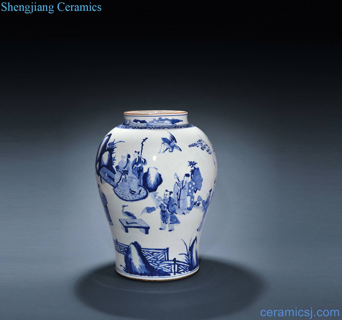 The qing emperor kangxi Blue and white the eight immortals celebration big cans