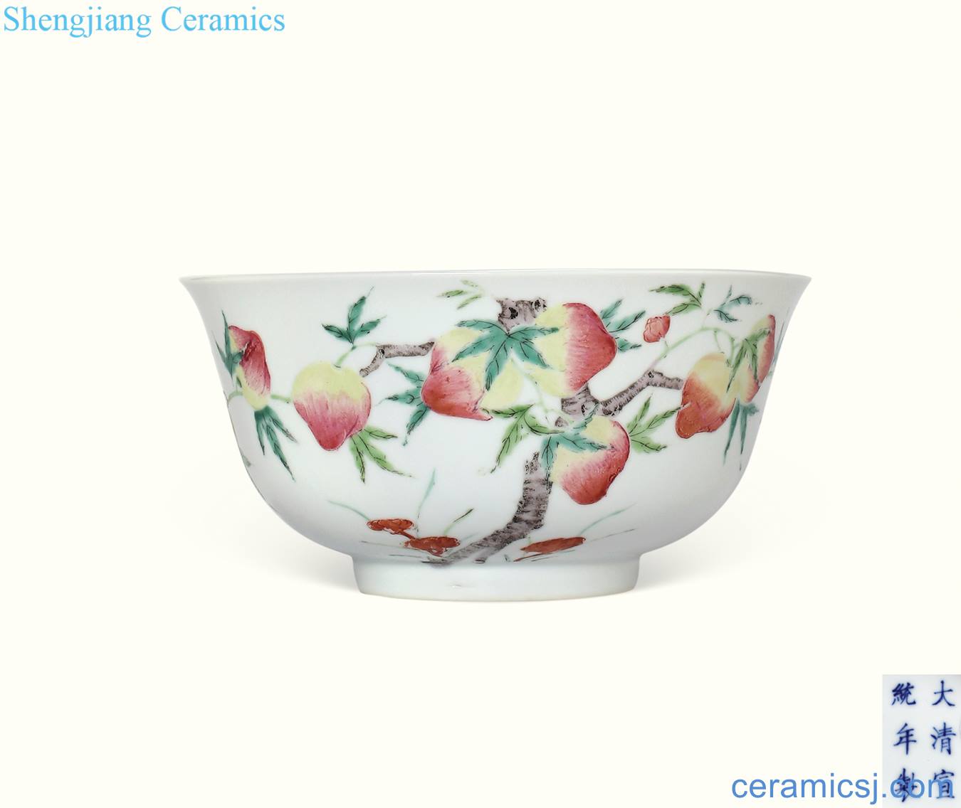 Qing xuantong pastel nine peach green-splashed bowls