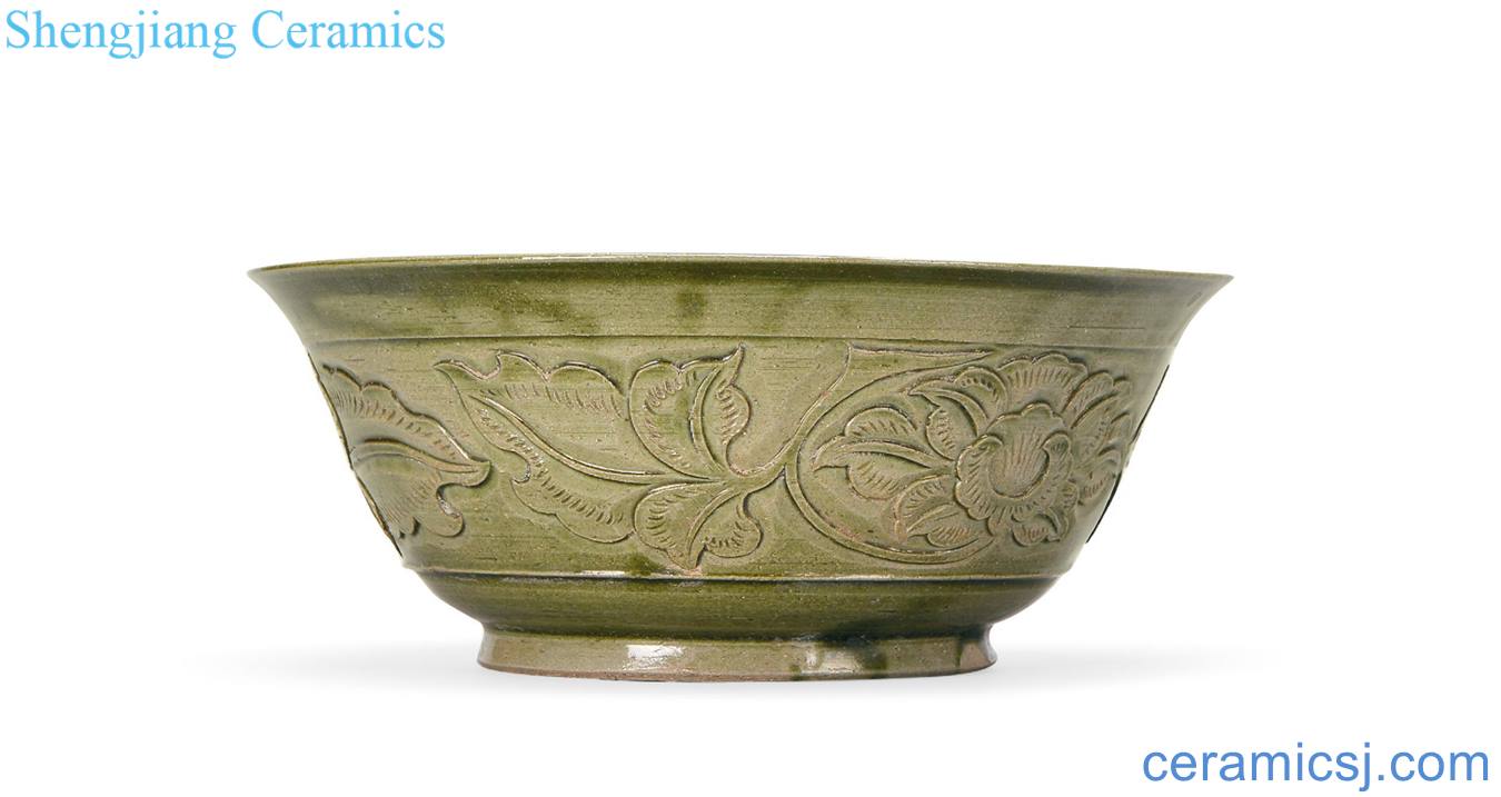 yuan Peony green-splashed bowls stuck between green glaze