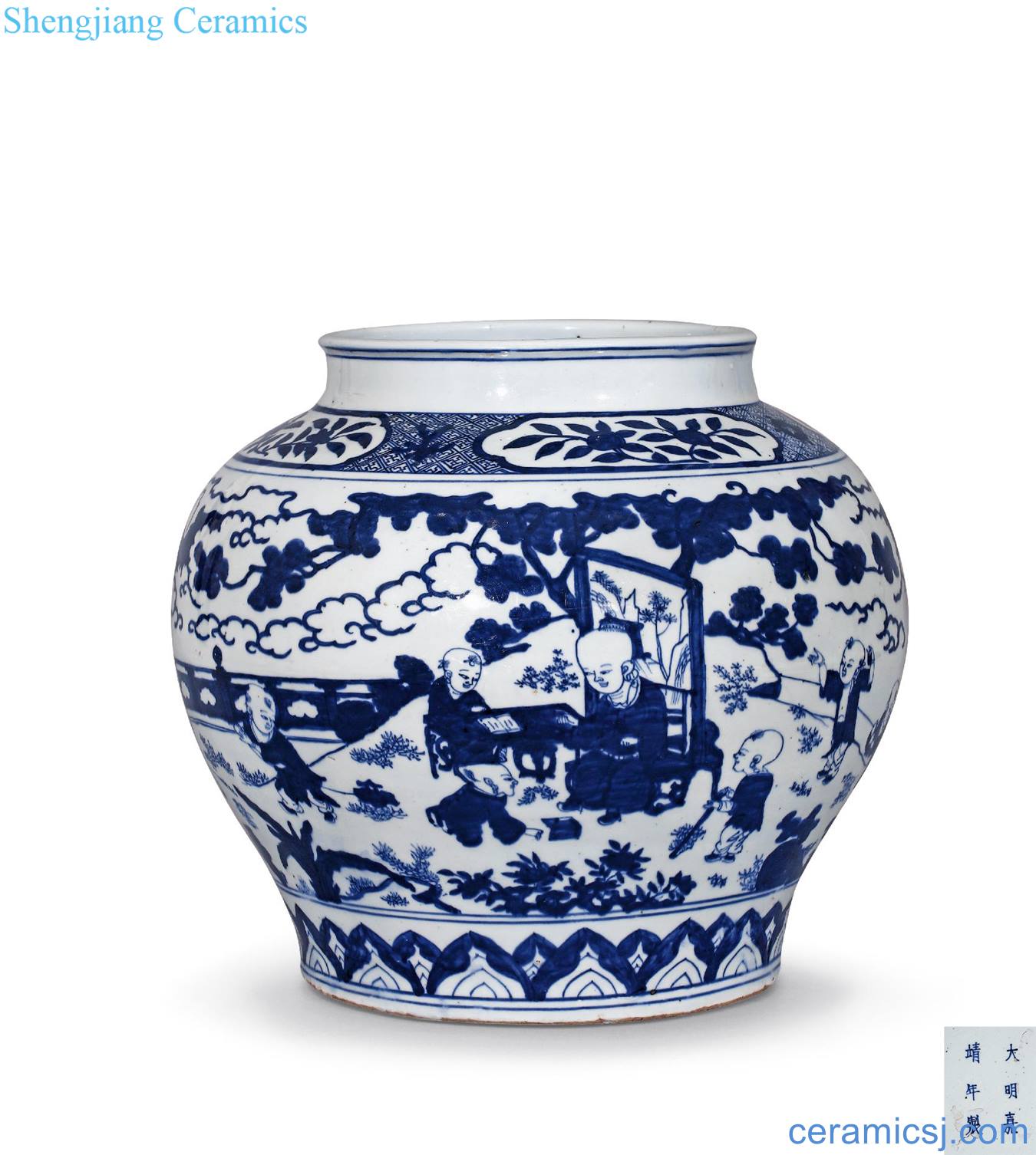 Ming jiajing Blue and white 16 baby play big pot