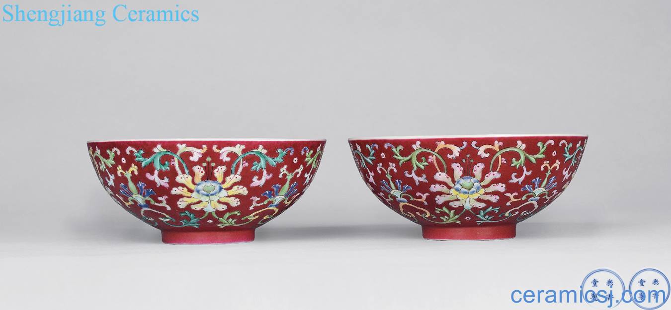 Qing qianlong carmine to ocean color treasure phase flower bowl (a)