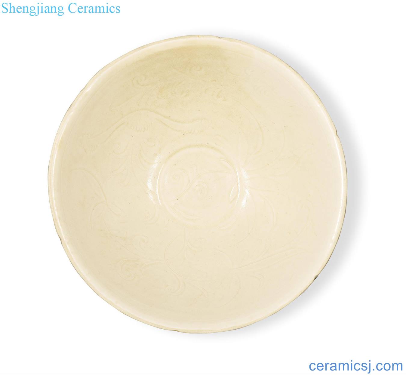 yuan White glazed carved xuan pattern flower mouth bowl