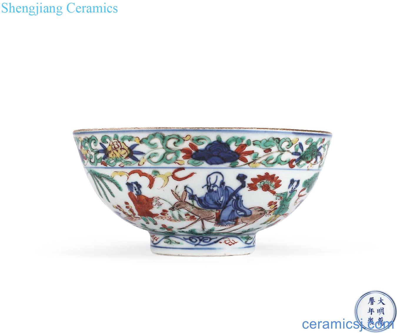 Ming wanli Blue and white bowl of colorful fairy story