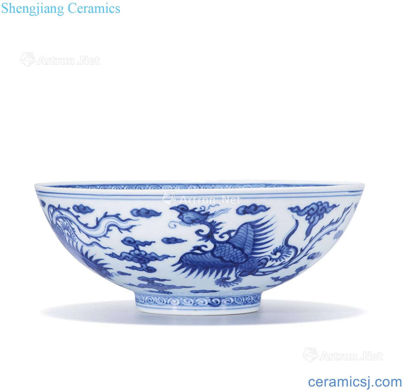 Qing yongzheng Blue and white YunFeng green-splashed bowls