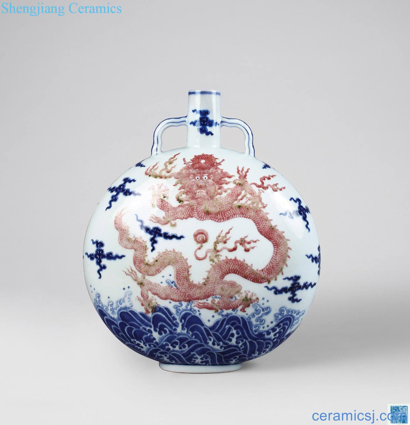 Qing qianlong Blue and white youligong hill sea dragon on bottles