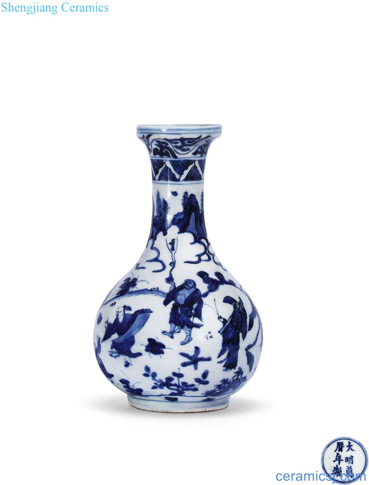 Ming wanli Blue and white dish buccal bottle the eight immortals characters