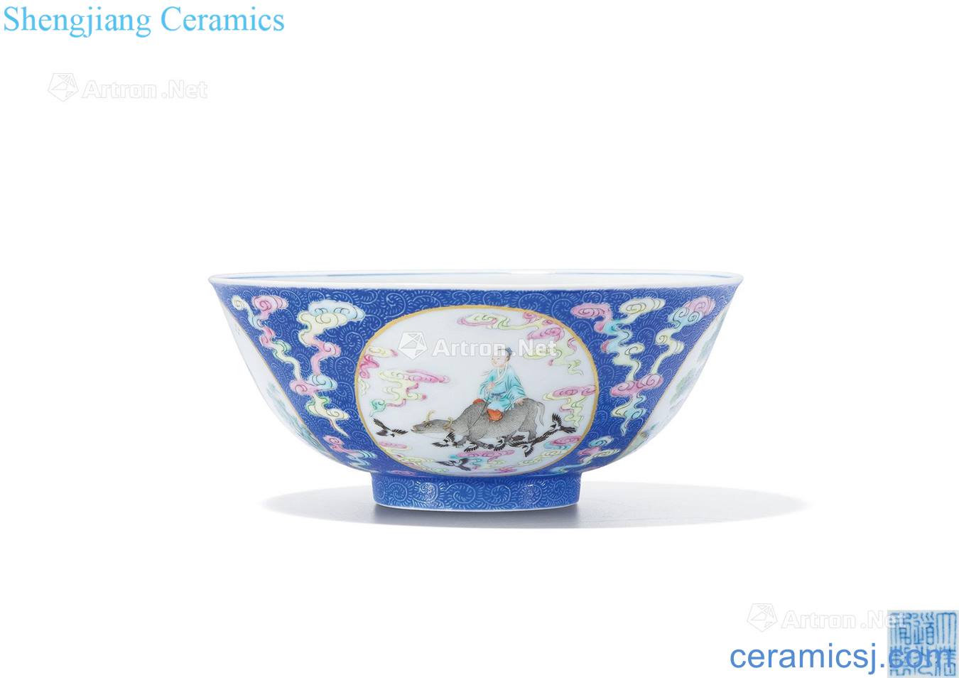 Qing daoguang to pastel blue fairy cross rolling way medallion magpie figure bowl