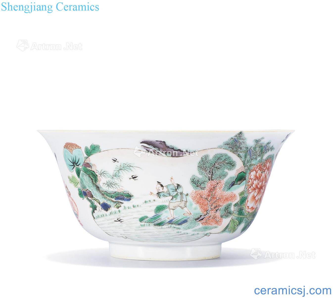 Qing poetry bowl of colorful characters