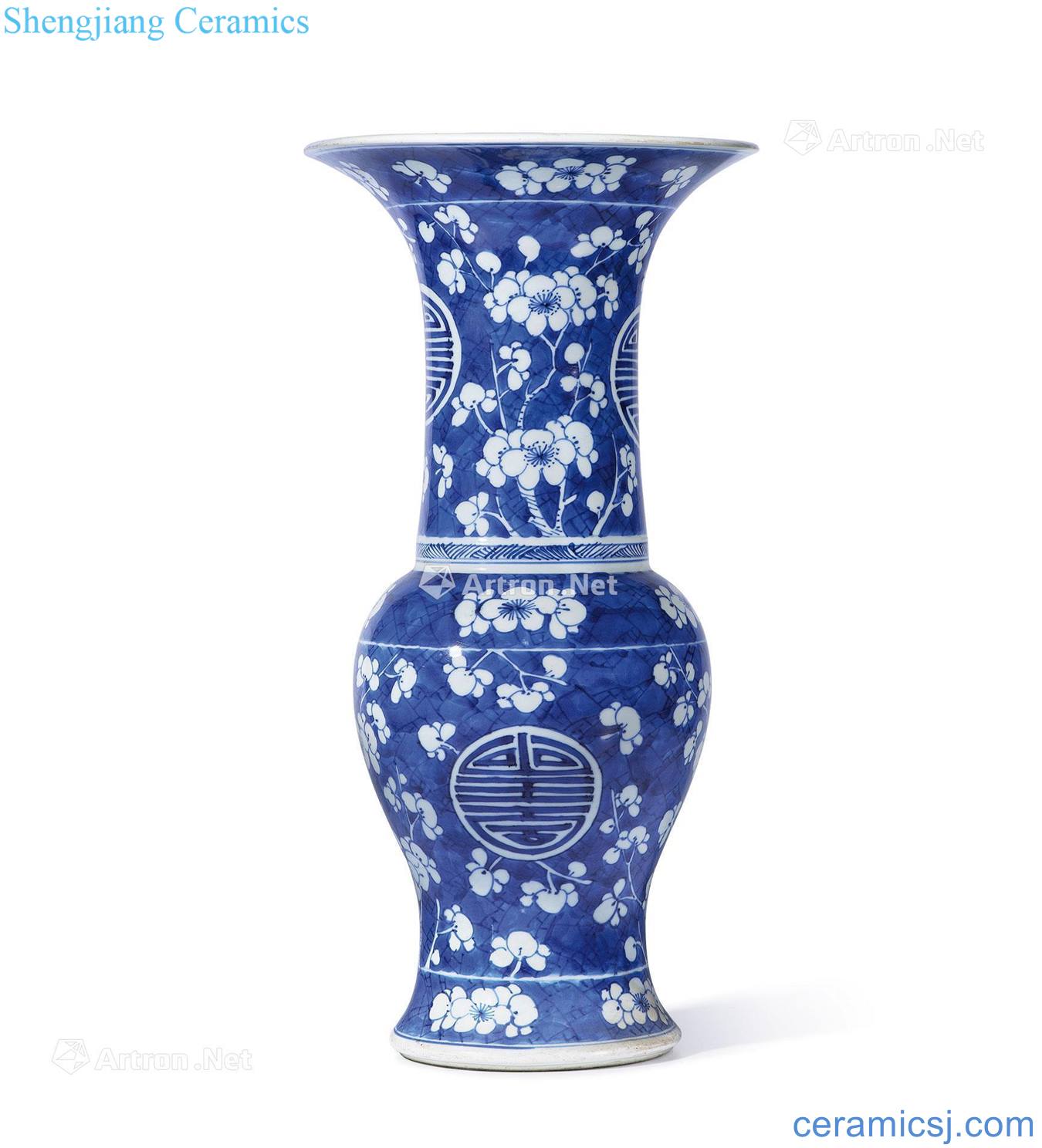 The qing emperor kangxi Mei group long-lived grain flower vase with blue and white ice