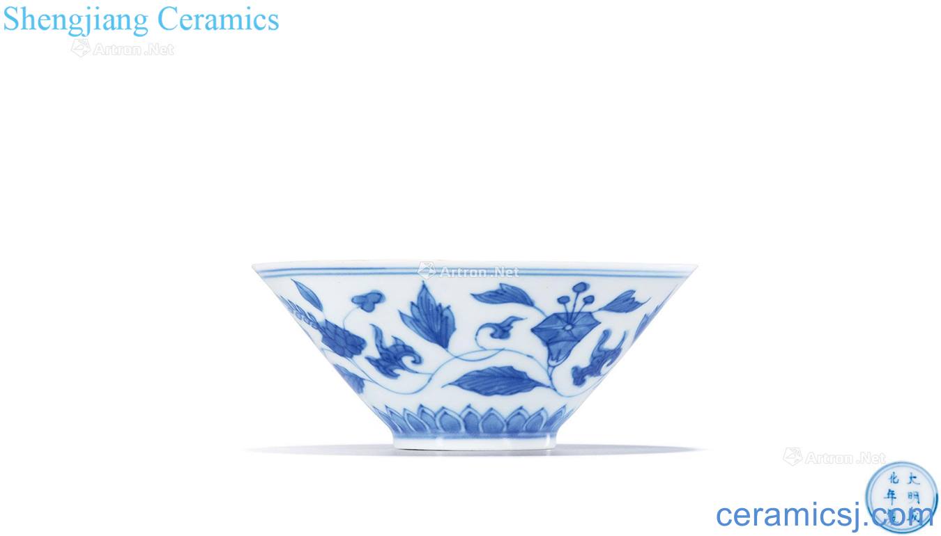 The qing emperor kangxi Blue and white tie up flower grain hat to bowl