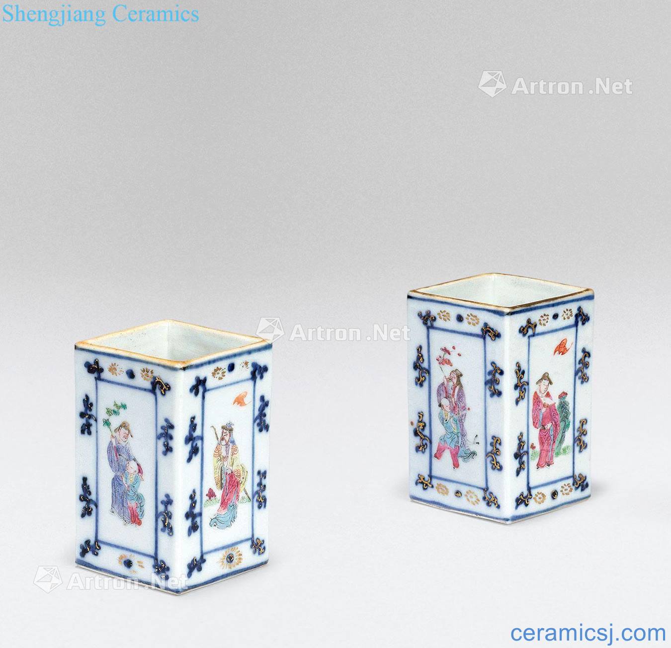Qing porcelain enamel characters pen container (a)