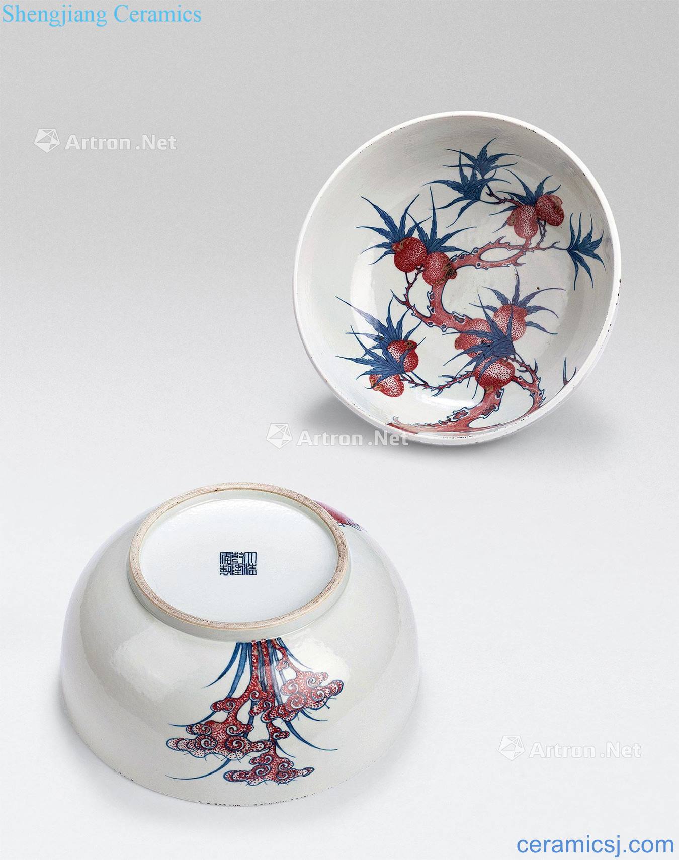 Qing dynasty blue-and-white youligong nine peach bowl (a)