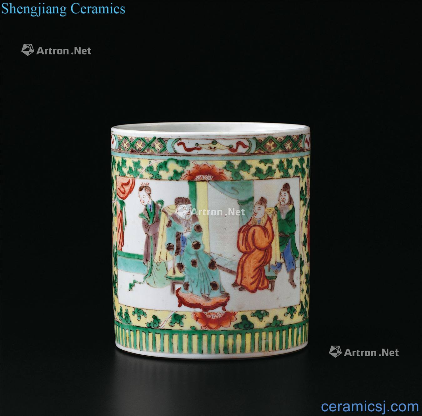 Stories of qing dynasty colorful brush pot